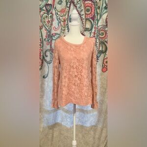 Adrianna Papell Blush Floral Lace Blouse Medium Fairycore Whimsigoth Witchy